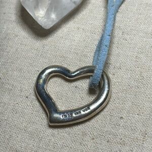 925 Mexico Silver Heart Pendant on Blue Suede Choker Chain Necklace